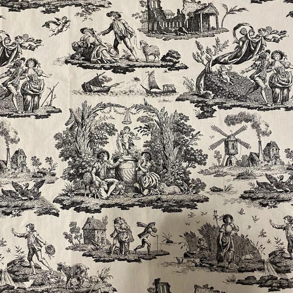 Vintage Fabric Waverly Rustic Life Toile County Scen French 2 Yd x57" Upholstery - Picture 2 of 13